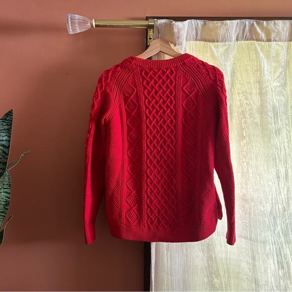 J. Crew Cotton Cable-knit Crewneck Sweater Radiant Ruby Red Crew Neck Size S - Picture 5 of 7